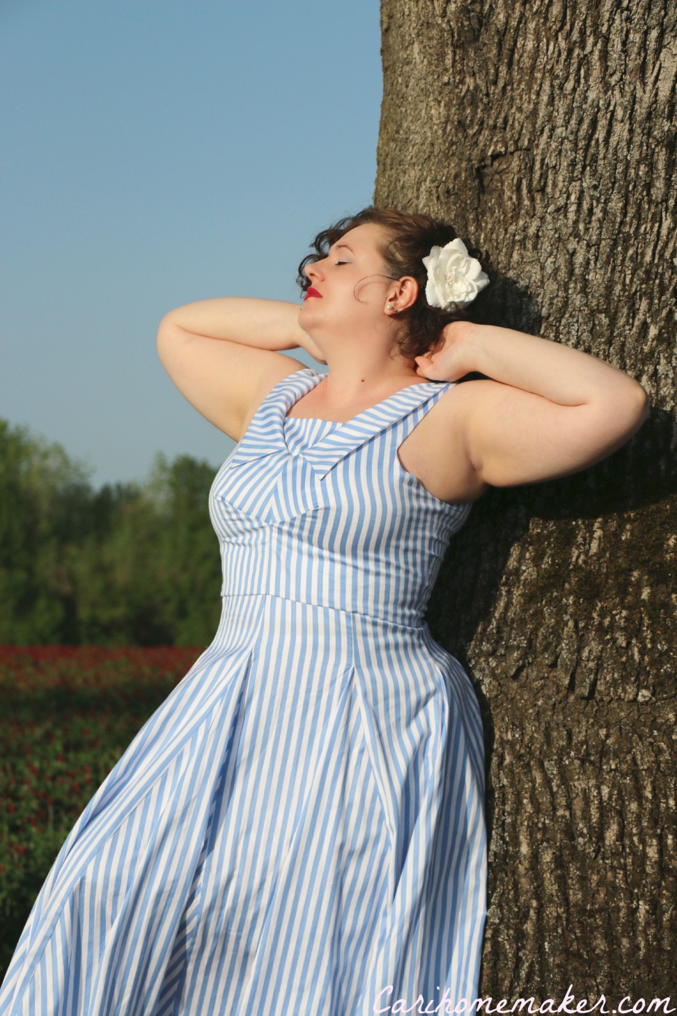 By Hand London Sophia Dress: Blue Stripes and Red Clover